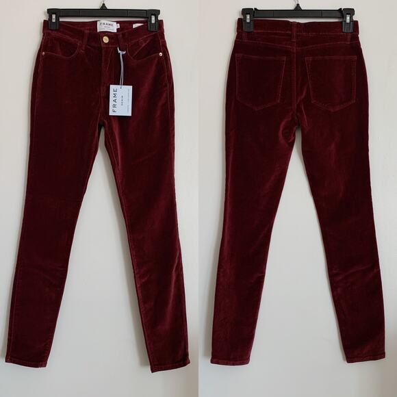 Maroon Pinot FRAME Denim Le High Skinny Velveteen Jeans 24 - Picture 5 of 8
